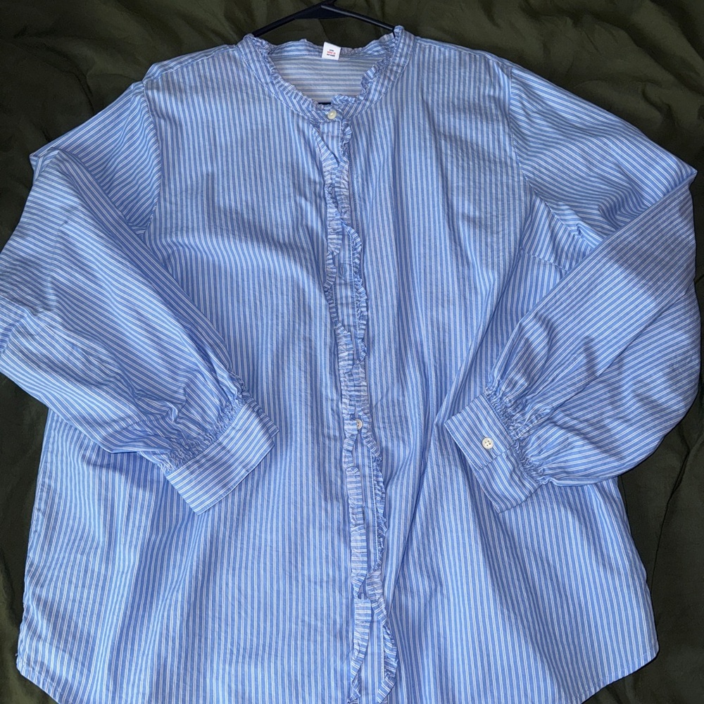 Old Navy Light Blue Striped Ruffle Blouse